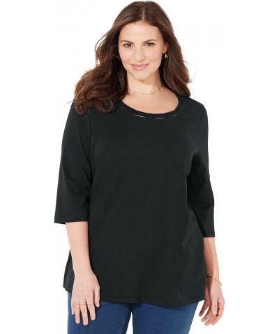 Women's Plus Size Suprema Strappy Neckline Top Black $22.97 Shirts