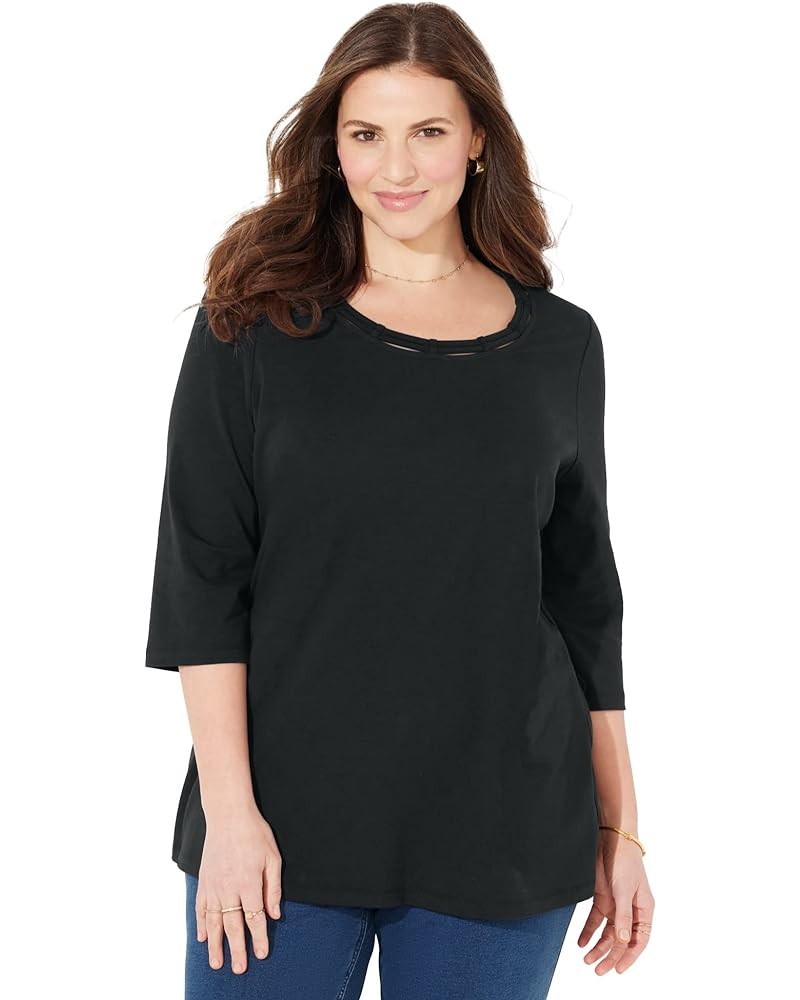 Women's Plus Size Suprema Strappy Neckline Top Black $22.97 Shirts