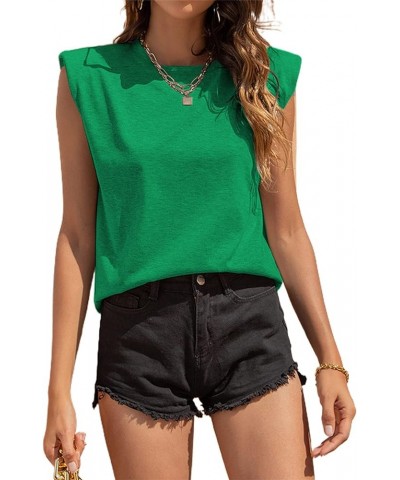 Women's Shoulder Pad Shirt Sleeveless Tank Tops Casual Summer T Shirts Dark Green $8.09 Tanks