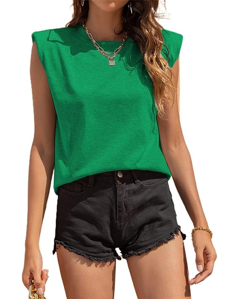 Women's Shoulder Pad Shirt Sleeveless Tank Tops Casual Summer T Shirts Dark Green $8.09 Tanks