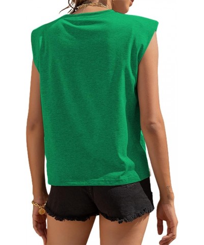 Women's Shoulder Pad Shirt Sleeveless Tank Tops Casual Summer T Shirts Dark Green $8.09 Tanks