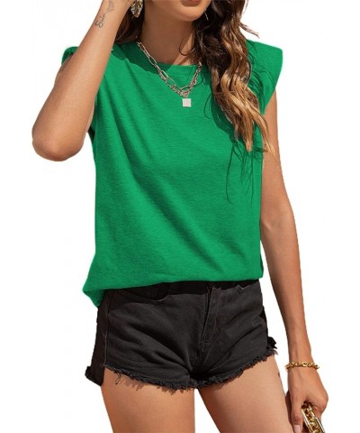 Women's Shoulder Pad Shirt Sleeveless Tank Tops Casual Summer T Shirts Dark Green $8.09 Tanks