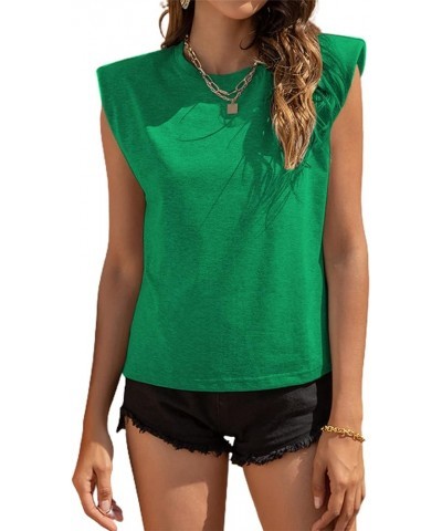 Women's Shoulder Pad Shirt Sleeveless Tank Tops Casual Summer T Shirts Dark Green $8.09 Tanks