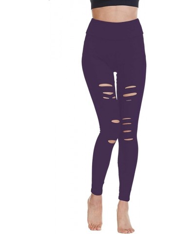 Women's High Waist Yoga Pants Cutout Ripped Super Soft and Comfortable Skinny Leggings Purple $8.40 Leggings