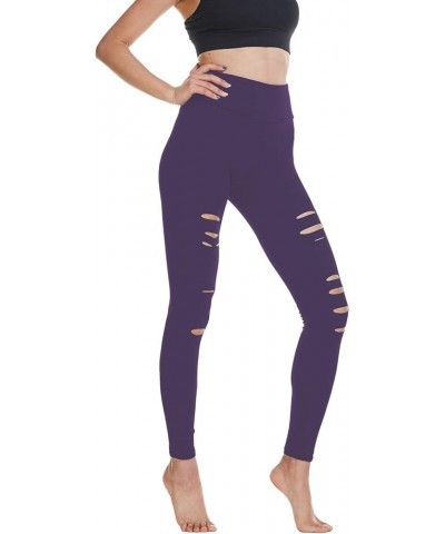 Women's High Waist Yoga Pants Cutout Ripped Super Soft and Comfortable Skinny Leggings Purple $8.40 Leggings