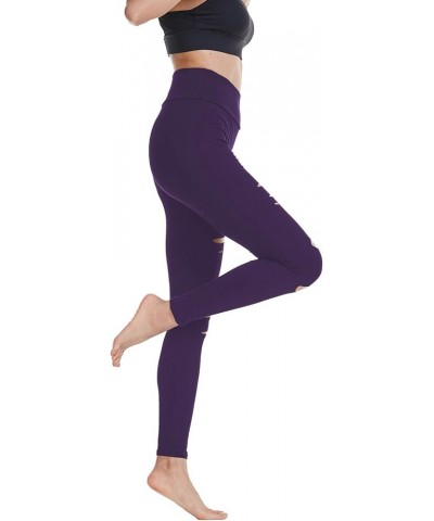 Women's High Waist Yoga Pants Cutout Ripped Super Soft and Comfortable Skinny Leggings Purple $8.40 Leggings