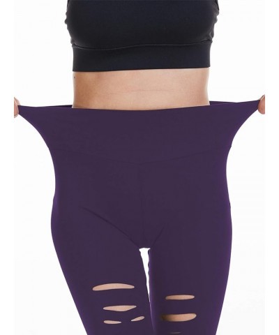 Women's High Waist Yoga Pants Cutout Ripped Super Soft and Comfortable Skinny Leggings Purple $8.40 Leggings