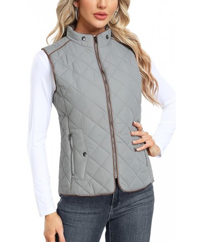 Women Padded Vest Stand Collar Zip Up Trendy Puffer Lightweight Quilted Vest Grey $20.68 Vests