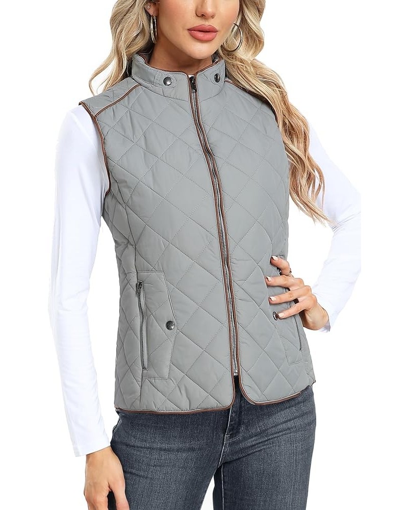 Women Padded Vest Stand Collar Zip Up Trendy Puffer Lightweight Quilted Vest Grey $20.68 Vests