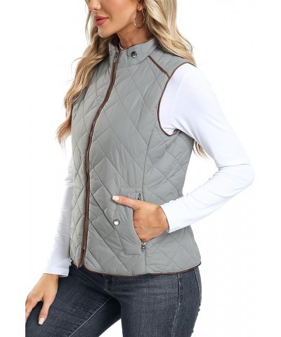 Women Padded Vest Stand Collar Zip Up Trendy Puffer Lightweight Quilted Vest Grey $20.68 Vests