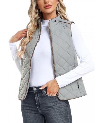 Women Padded Vest Stand Collar Zip Up Trendy Puffer Lightweight Quilted Vest Grey $20.68 Vests