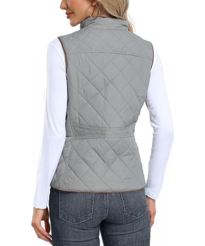 Women Padded Vest Stand Collar Zip Up Trendy Puffer Lightweight Quilted Vest Grey $20.68 Vests