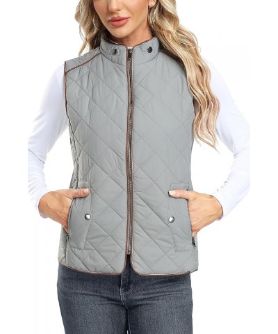 Women Padded Vest Stand Collar Zip Up Trendy Puffer Lightweight Quilted Vest Grey $20.68 Vests