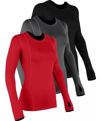 Quick-Drying Running Long Sleeve Shirt for Women Workout Shirts 01:black, Grey, Red, Pack of 3 $11.54 Activewear