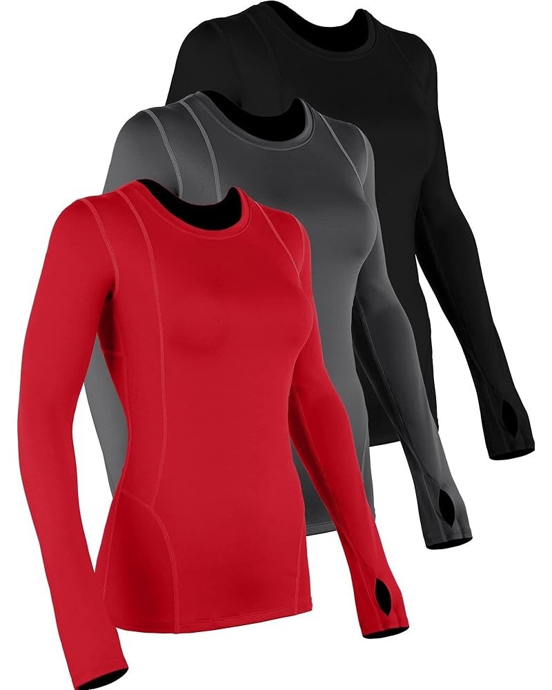 Quick-Drying Running Long Sleeve Shirt for Women Workout Shirts 01:black, Grey, Red, Pack of 3 $11.54 Activewear