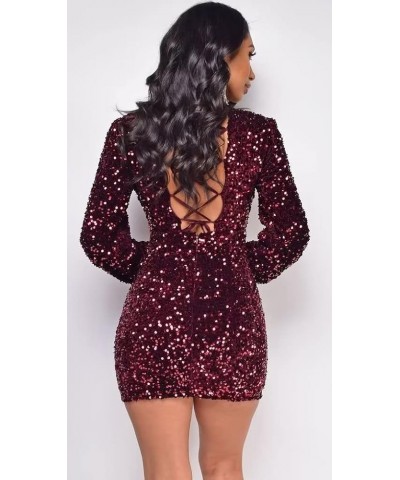 Long Sleeve Sequin Homecoming Dresses Tight Sparkly Mermaid Short Prom Dress V Neck HOCO Mini Dress for Women Hot Pink $29.40...