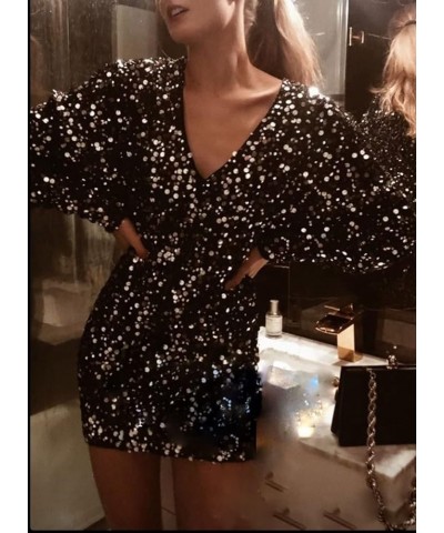 Long Sleeve Sequin Homecoming Dresses Tight Sparkly Mermaid Short Prom Dress V Neck HOCO Mini Dress for Women Hot Pink $29.40...