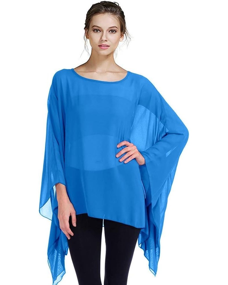 Womens Summer Solid Sheer Batwing Blouse Chiffon Caftan Poncho Tunic Top Plus Size Cover up Turquoise $10.32 Swimsuits