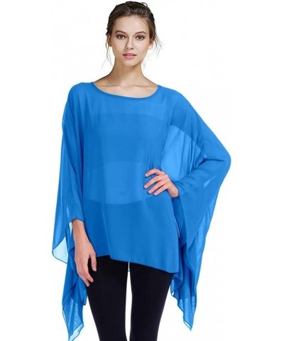 Womens Summer Solid Sheer Batwing Blouse Chiffon Caftan Poncho Tunic Top Plus Size Cover up Turquoise $10.32 Swimsuits