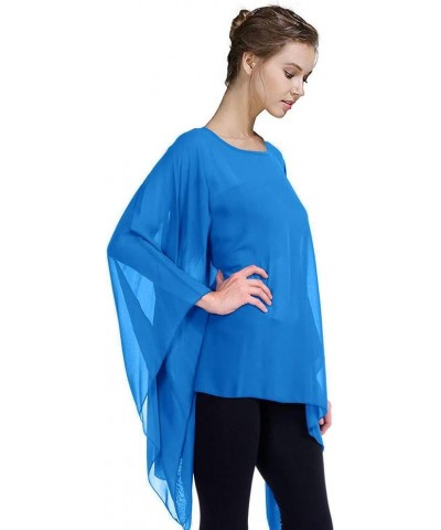 Womens Summer Solid Sheer Batwing Blouse Chiffon Caftan Poncho Tunic Top Plus Size Cover up Turquoise $10.32 Swimsuits