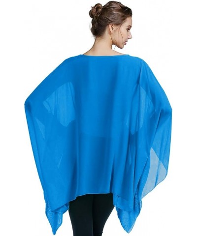 Womens Summer Solid Sheer Batwing Blouse Chiffon Caftan Poncho Tunic Top Plus Size Cover up Turquoise $10.32 Swimsuits