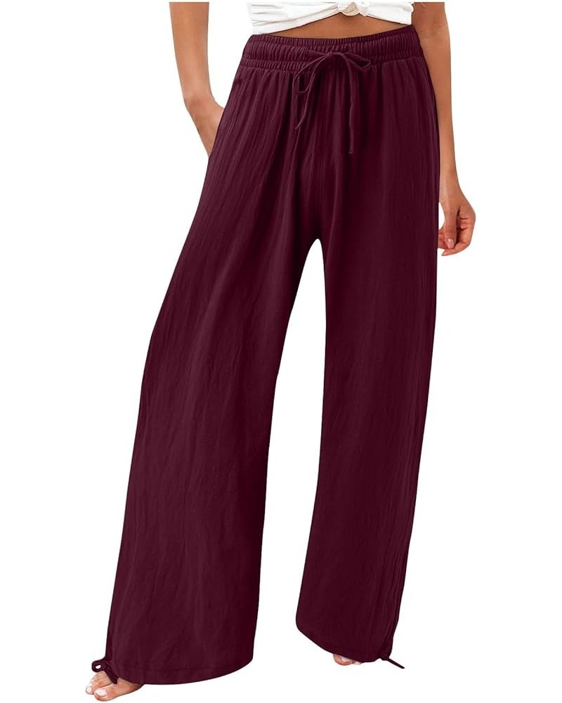 Wide Leg Pants for Women 2023 Summer Drawstring High Waist Loose Long Lounge Palazzo Pant Trousers with Pocket A09_red $5.65 ...