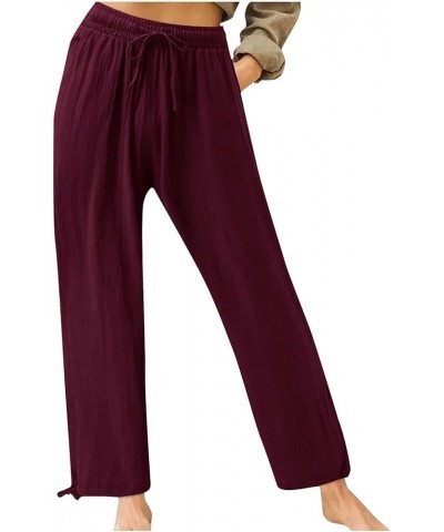 Wide Leg Pants for Women 2023 Summer Drawstring High Waist Loose Long Lounge Palazzo Pant Trousers with Pocket A09_red $5.65 ...