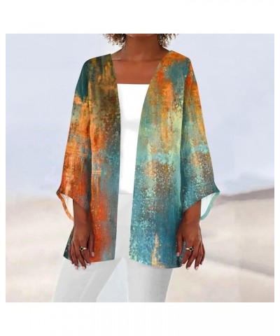 Linen Cardigan Fall Flower Boho Shirts Casual Batwing Sleeve Shawl Collar Summer Tops 2023 Trendy Casual Clothes Cool A55-ora...