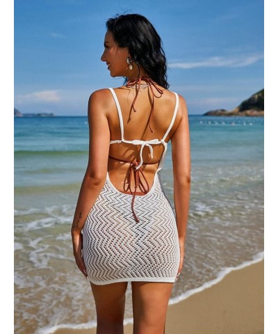 Women's Swimsuits Cover Ups Crochet Bathing Suit Backless Mini Beach Dress Cover Up Beach Swimwear 0-white $10.32 Swimsuits