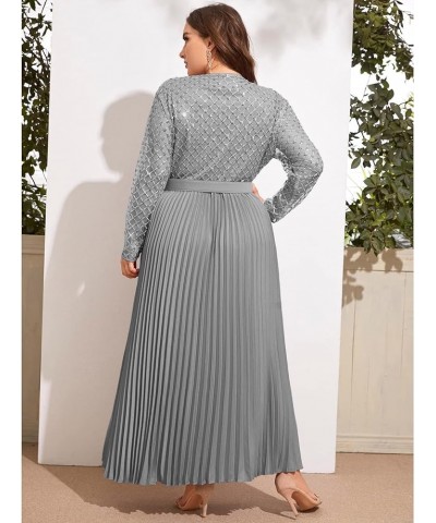 Women's Deep V-Neck Plus Size Evening Party Maxi Dress with Long Sleeves Gray $14.70 Dresses