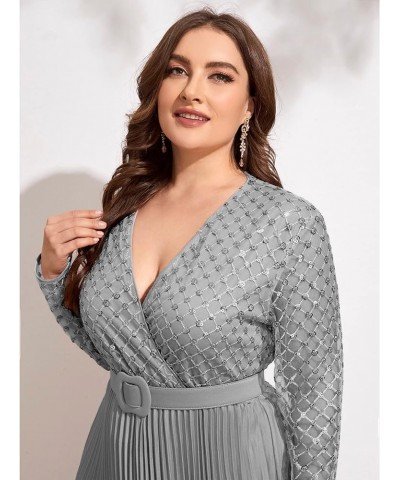 Women's Deep V-Neck Plus Size Evening Party Maxi Dress with Long Sleeves Gray $14.70 Dresses