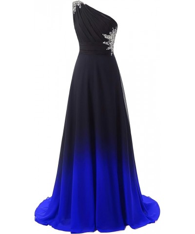 Women's One Shoulder Ombre Long Evening Prom Dress Wedding Party Gowns Black Royalblue $38.64 Dresses