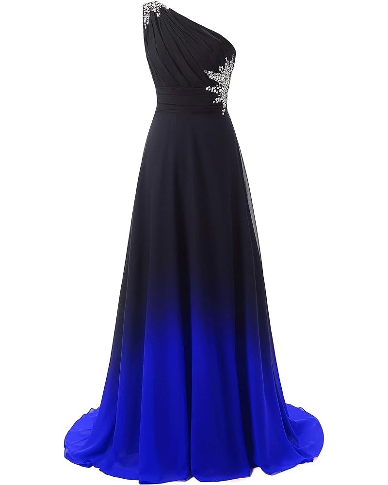 Women's One Shoulder Ombre Long Evening Prom Dress Wedding Party Gowns Black Royalblue $38.64 Dresses