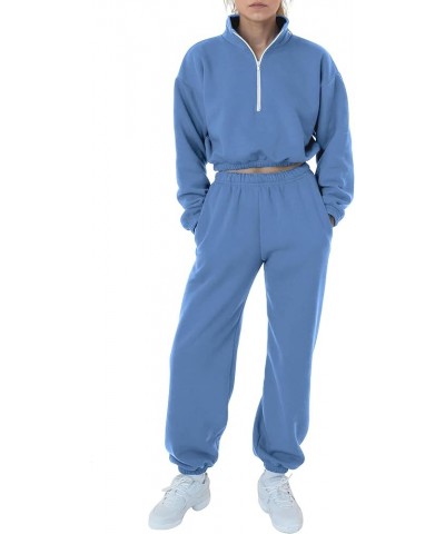 Sweat Suits for Womens 2 Piece,Long Sleeve Half Zip Crop Sweatshirt Jogger Pants Lounge Sets with Pockets Sweatsuits_blue $11...