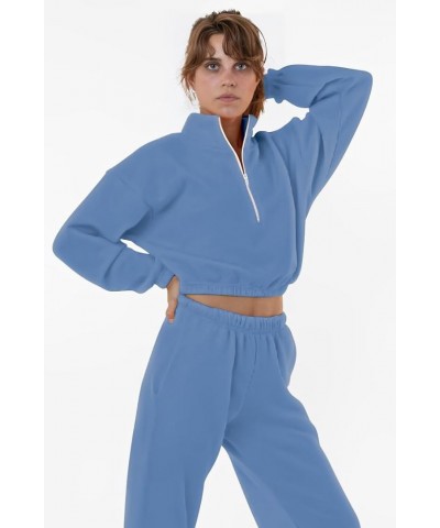 Sweat Suits for Womens 2 Piece,Long Sleeve Half Zip Crop Sweatshirt Jogger Pants Lounge Sets with Pockets Sweatsuits_blue $11...