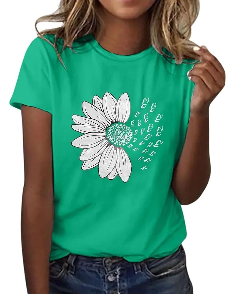 Women's T Shirts Short Sleeve Tees Sunflower Graphic Loose Summer Tops St Patricks Day Shirts for Women A3-green $18.87 Activ...