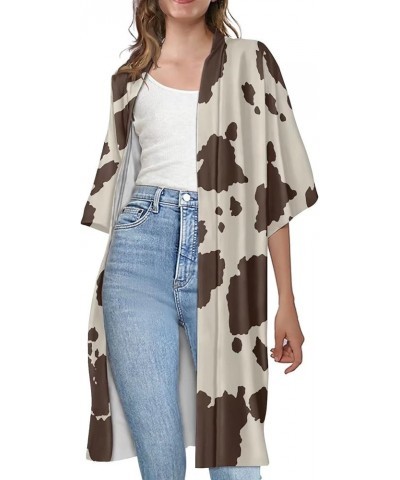 Womens Short Sleeves Cardigan Loose Swimsuit Cover Up Thin Coat Cape Kimono Cardigan S-4XL Cow $18.59 Sweaters
