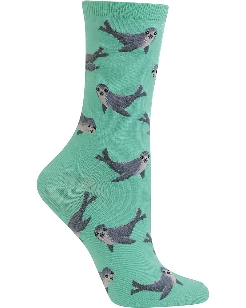 Women's Novelty Geometric Pattern Crew Sea Lion (Mint) $6.61 Socks