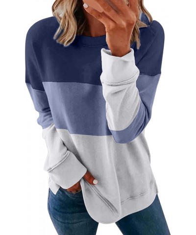 Women Casual Crew Neck Fashion Hoodies Color Block Sweatshirts Soft Long Sleeve Loose Fit Pullover Tops 012 White $9.70 Hoodi...