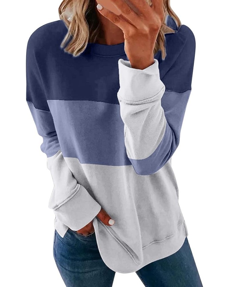 Women Casual Crew Neck Fashion Hoodies Color Block Sweatshirts Soft Long Sleeve Loose Fit Pullover Tops 012 White $9.70 Hoodi...