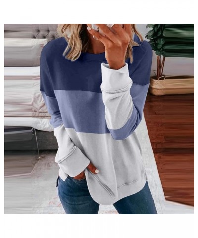 Women Casual Crew Neck Fashion Hoodies Color Block Sweatshirts Soft Long Sleeve Loose Fit Pullover Tops 012 White $9.70 Hoodi...