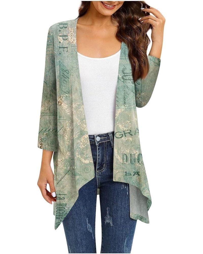 Women's Lightweight Cardigan Three Quater Sleeves Cardigans Handketchief Hem Kimono Floral Print Cardigan Kimono 5-green $11....