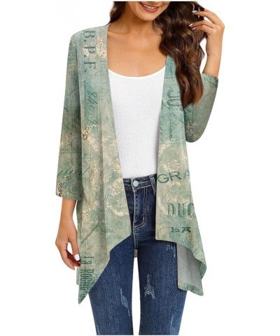 Women's Lightweight Cardigan Three Quater Sleeves Cardigans Handketchief Hem Kimono Floral Print Cardigan Kimono 5-green $11....