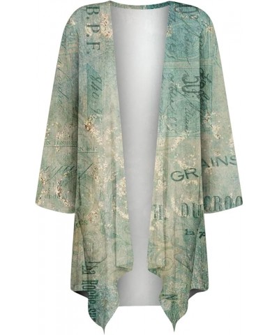 Women's Lightweight Cardigan Three Quater Sleeves Cardigans Handketchief Hem Kimono Floral Print Cardigan Kimono 5-green $11....