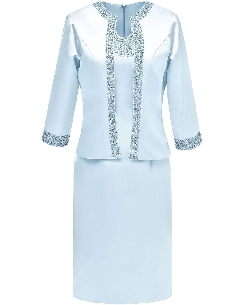 Mother of The Bride Dresses Long Sleeve Satin Evening Dresses Formal Gowns Tea Length for Women Sky Blue $35.83 Dresses