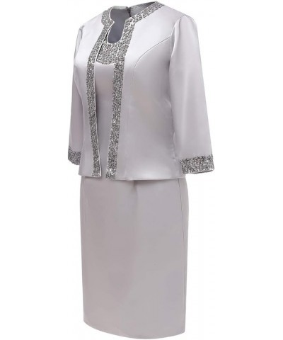 Mother of The Bride Dresses Long Sleeve Satin Evening Dresses Formal Gowns Tea Length for Women Sky Blue $35.83 Dresses