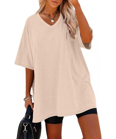 Women's Casual Solid Crewneck Short Sleeve Oversized T Shirt Drop Shoulder Tops Milk Tea $12.82 Tops