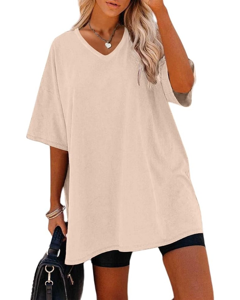 Women's Casual Solid Crewneck Short Sleeve Oversized T Shirt Drop Shoulder Tops Milk Tea $12.82 Tops