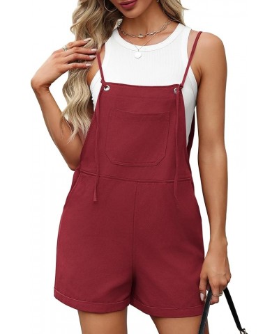 Womens Shorts Overalls Sleeveless Adjustable Strap Short Rompers Jumpsuit With Pockets Red $13.99 Rompers
