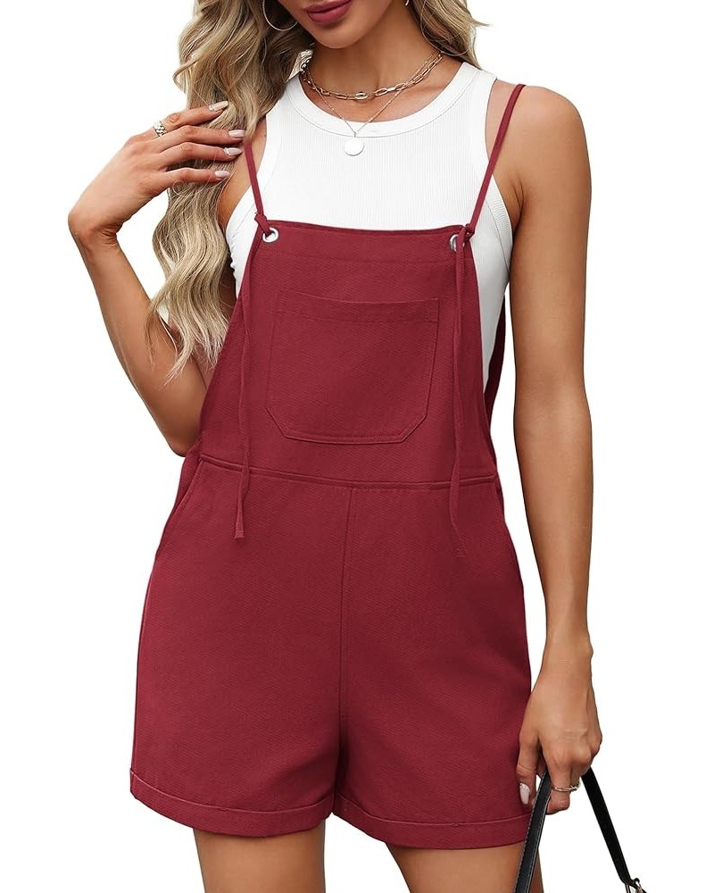 Womens Shorts Overalls Sleeveless Adjustable Strap Short Rompers Jumpsuit With Pockets Red $13.99 Rompers